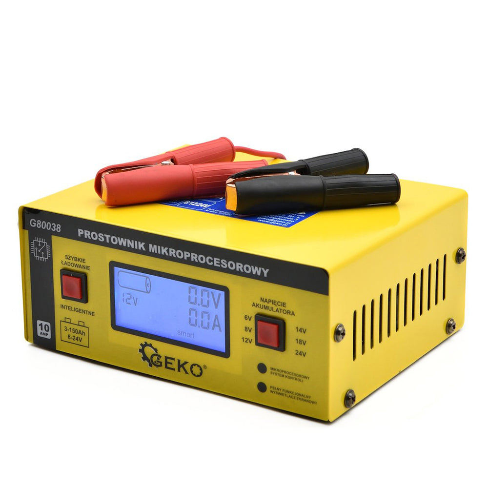 Mikroprocesorová nabíjačka autobatérií s LCD dispejom, 6/12/24V, 10A pre autobatérie 6 - 150Ah, Geko