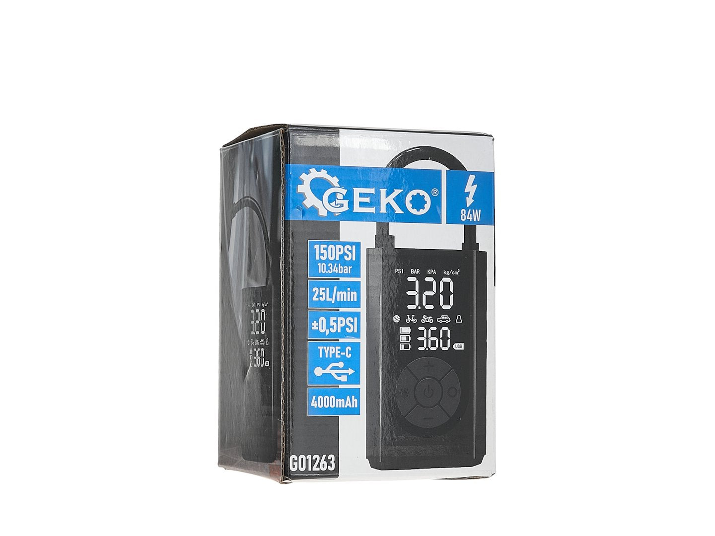 Mini prenosný kompresor s akumulátorom 4000mAh, 84W, s príslušenstvom Geko