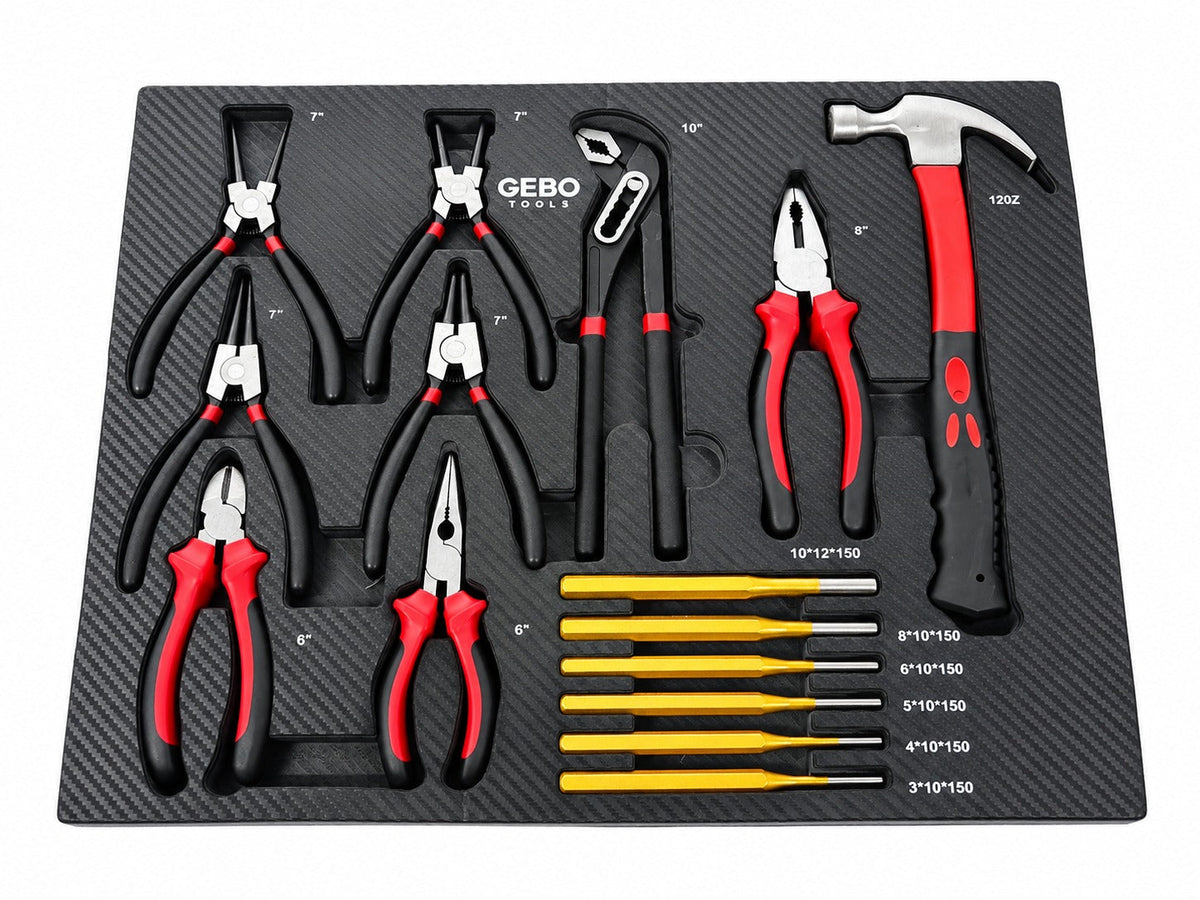 Penová výplň - vložka do skrinky s náradím – kliešte, vyrážače a kladivo, 16ks, 54 x 39,5 x 3cm, Gebo Tools
