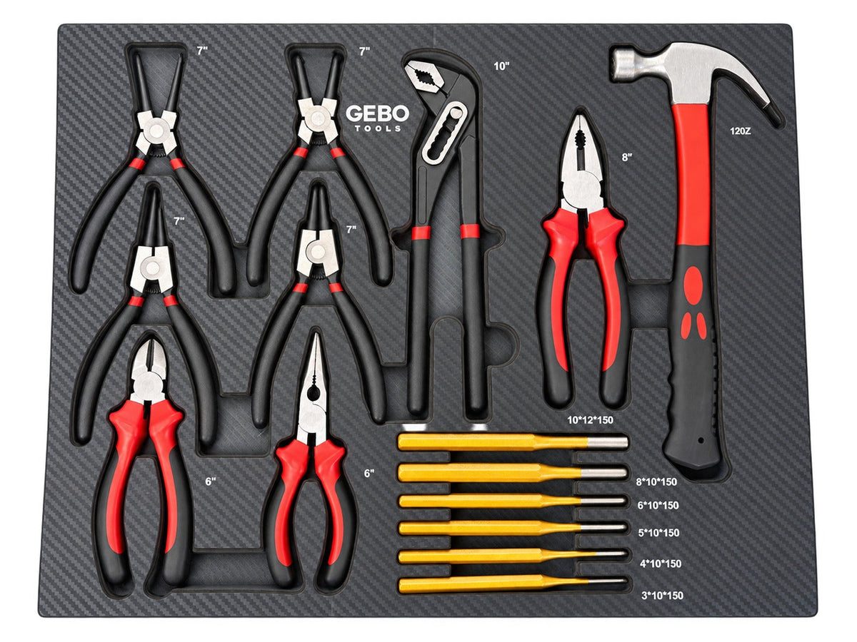 Penová výplň - vložka do skrinky s náradím – kliešte, vyrážače a kladivo, 16ks, 54 x 39,5 x 3cm, Gebo Tools