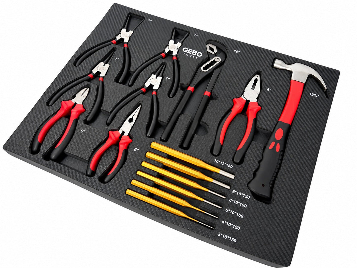Penová výplň - vložka do skrinky s náradím – kliešte, vyrážače a kladivo, 16ks, 54 x 39,5 x 3cm, Gebo Tools