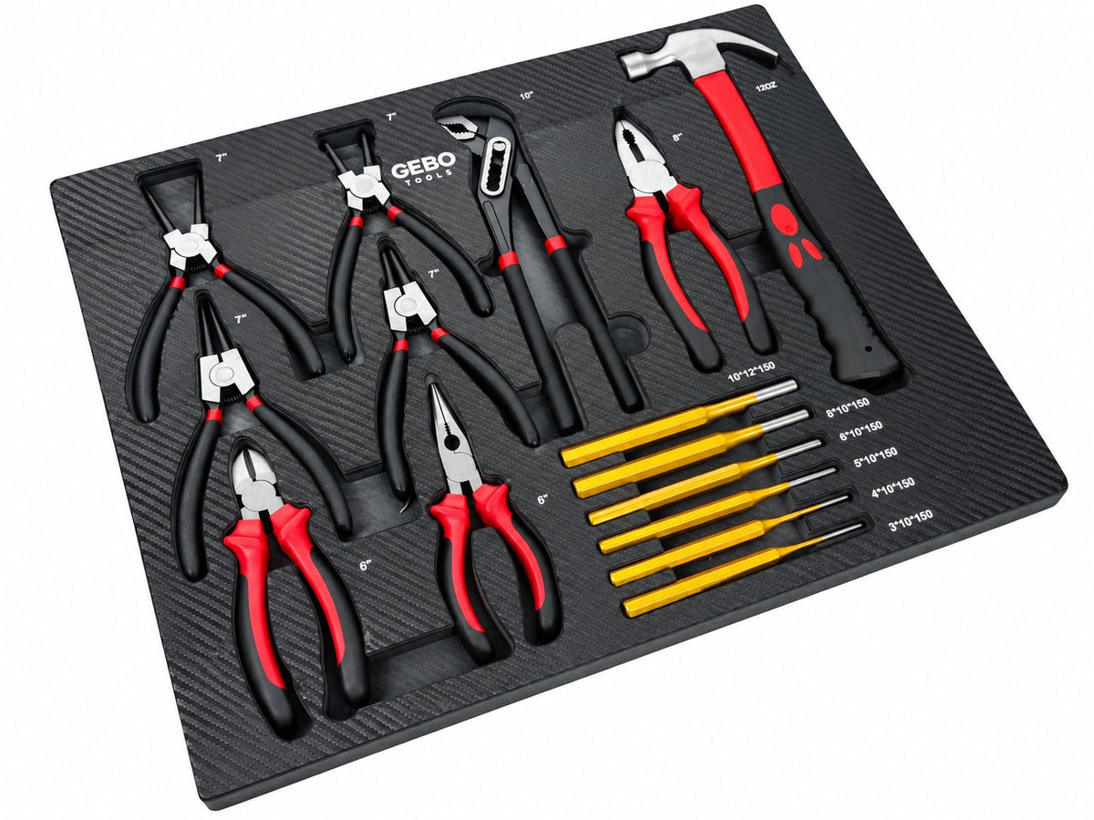 Penová výplň - vložka do skrinky s náradím – kliešte, vyrážače a kladivo, 16ks, 54 x 39,5 x 3cm, Gebo Tools