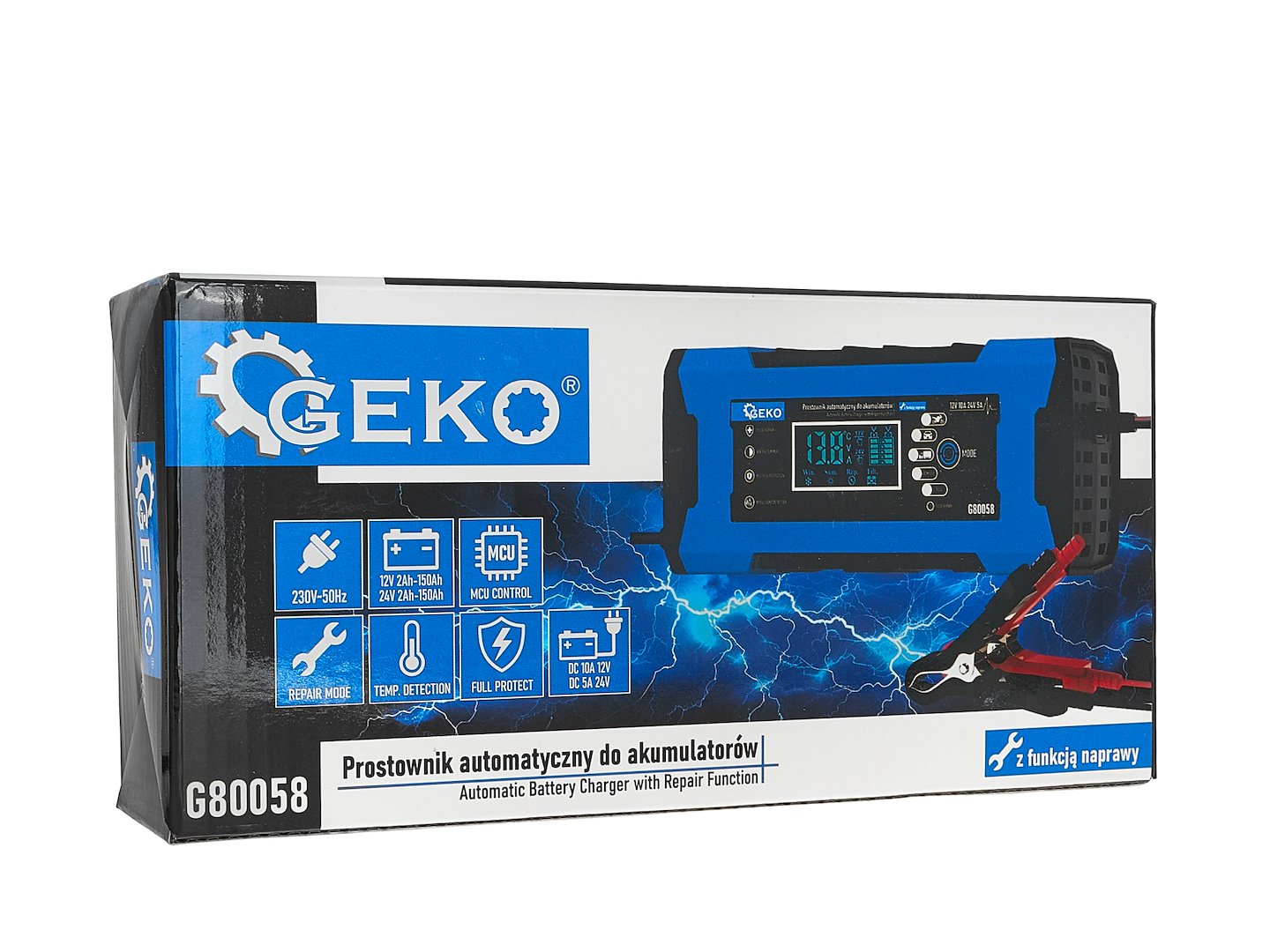 Nabíjačka auto a moto batérií s digitálnym LCD dispejom 12/24V, 10A, s režimom opravy Geko