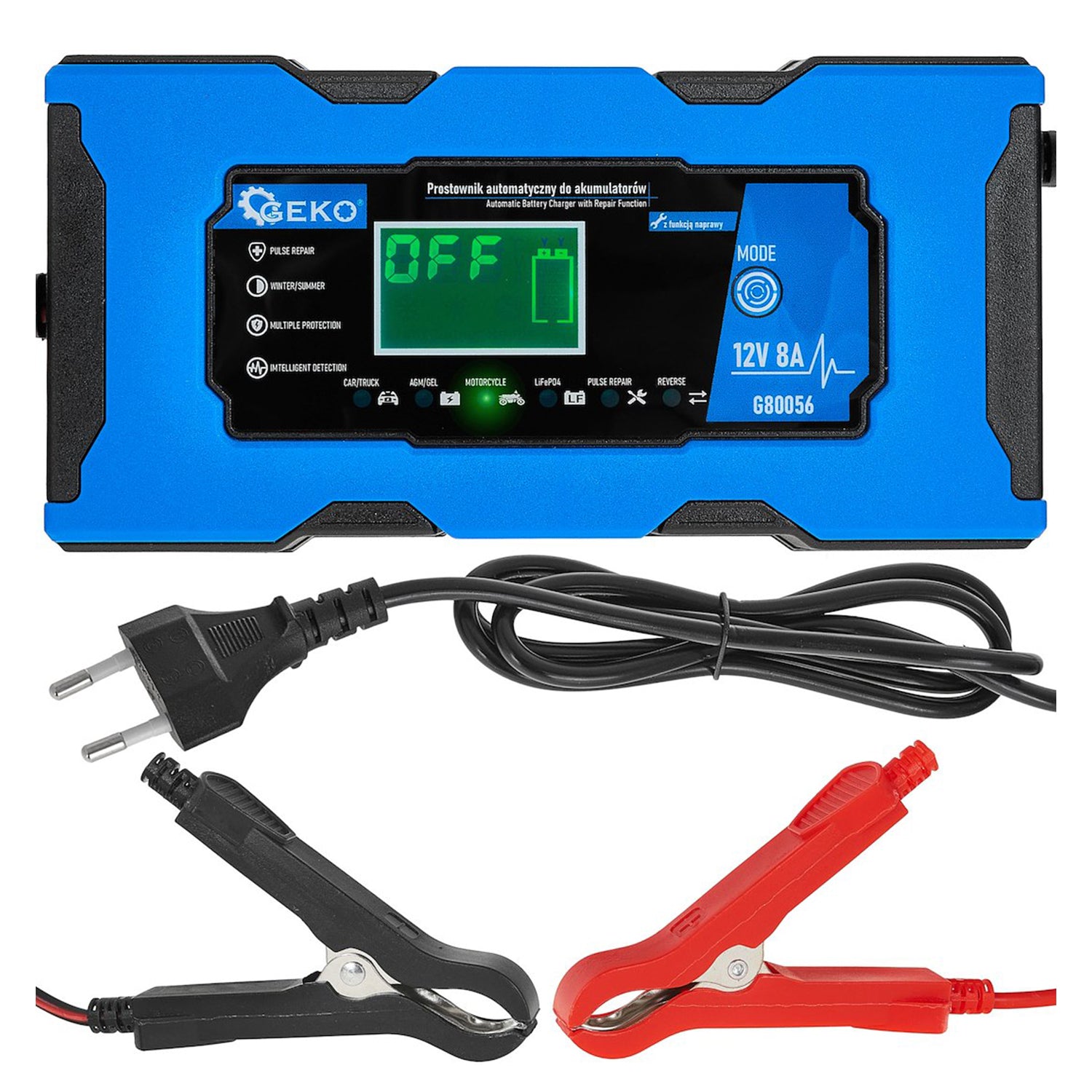 Nabíjačka auto a moto batérií s digitálnym LCD dispejom 12V, 8A, s režimom opravy Geko