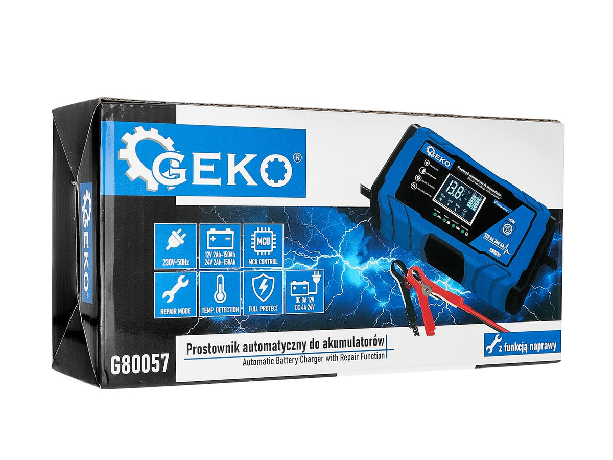 Nabíjačka auto a moto batérií s digitálnym LCD displejom 12/24V, 8A, s režimom opravy Geko