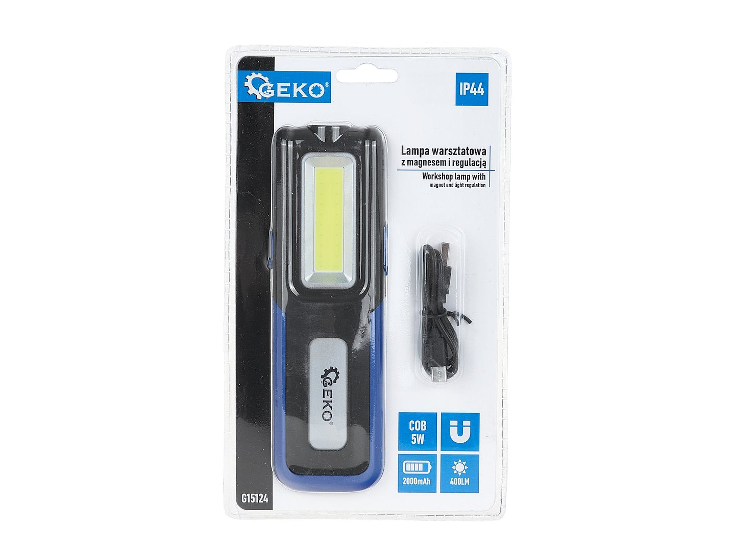 Nabíjateľná pracovná LED lampa s powerbankou 2000mAh, 400lm, Geko