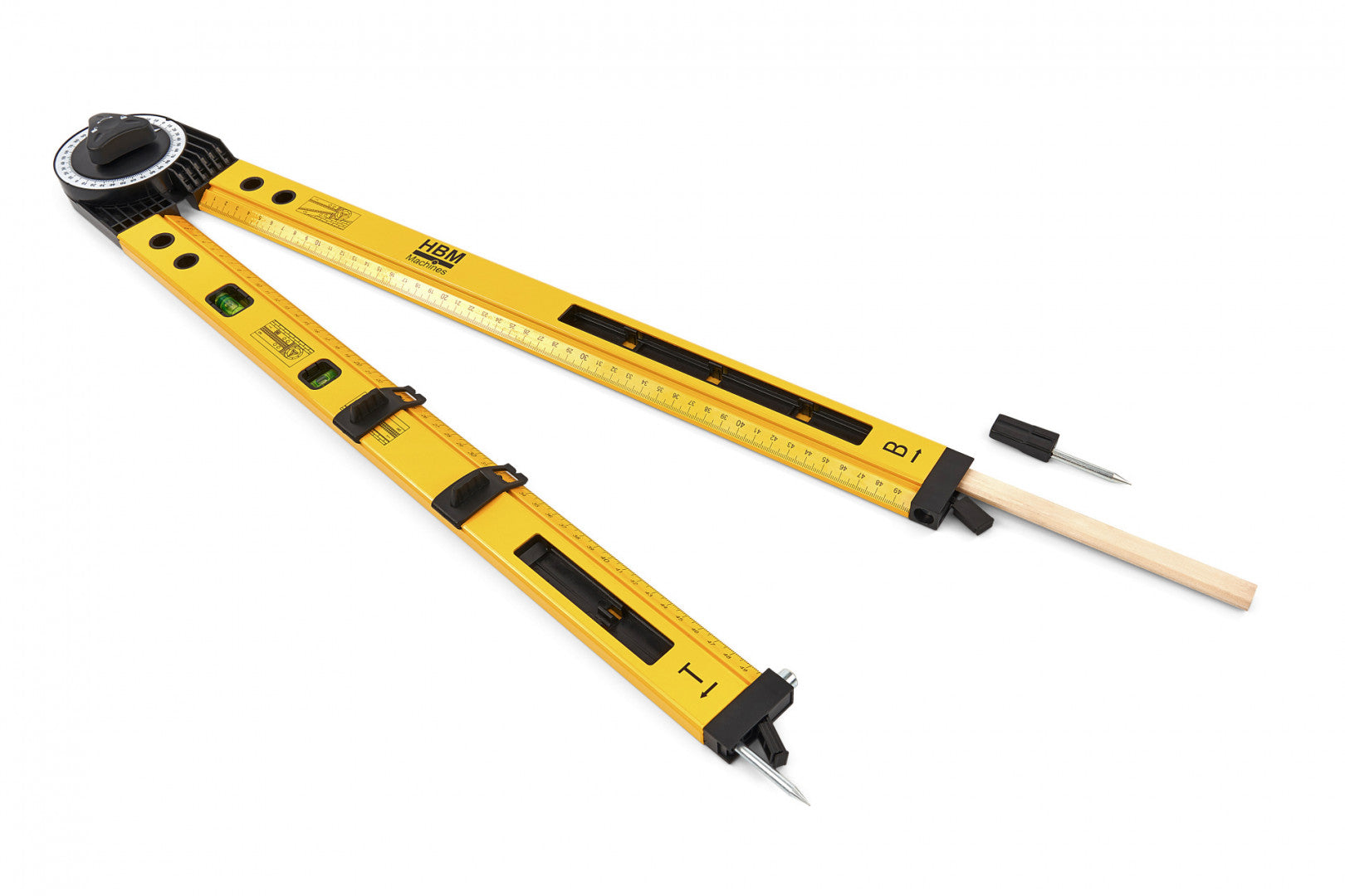 Nastaviteľný stavebný uhlomer s vodováhou 2 x 500mm HBM