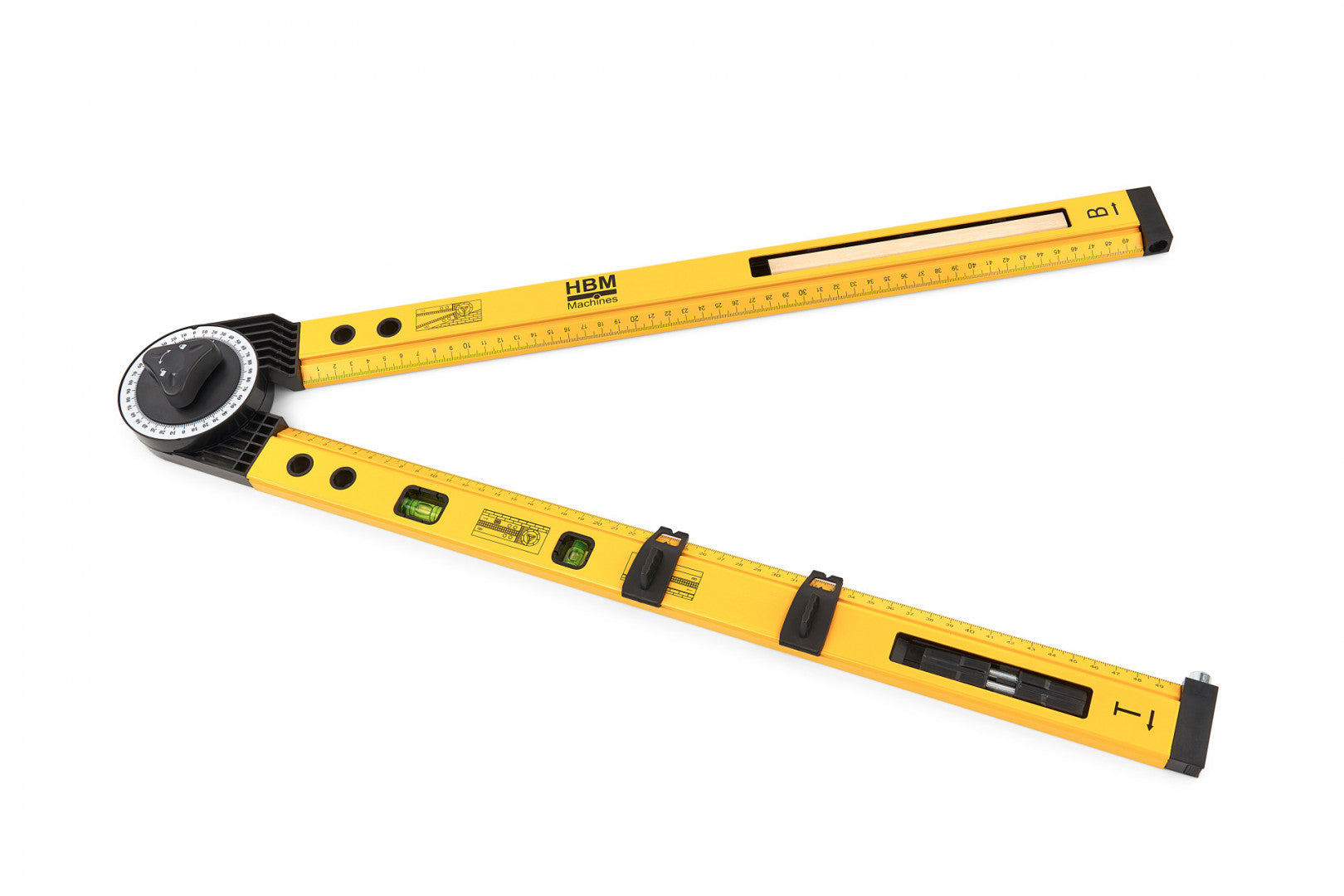Nastaviteľný stavebný uhlomer s vodováhou 2 x 500mm HBM