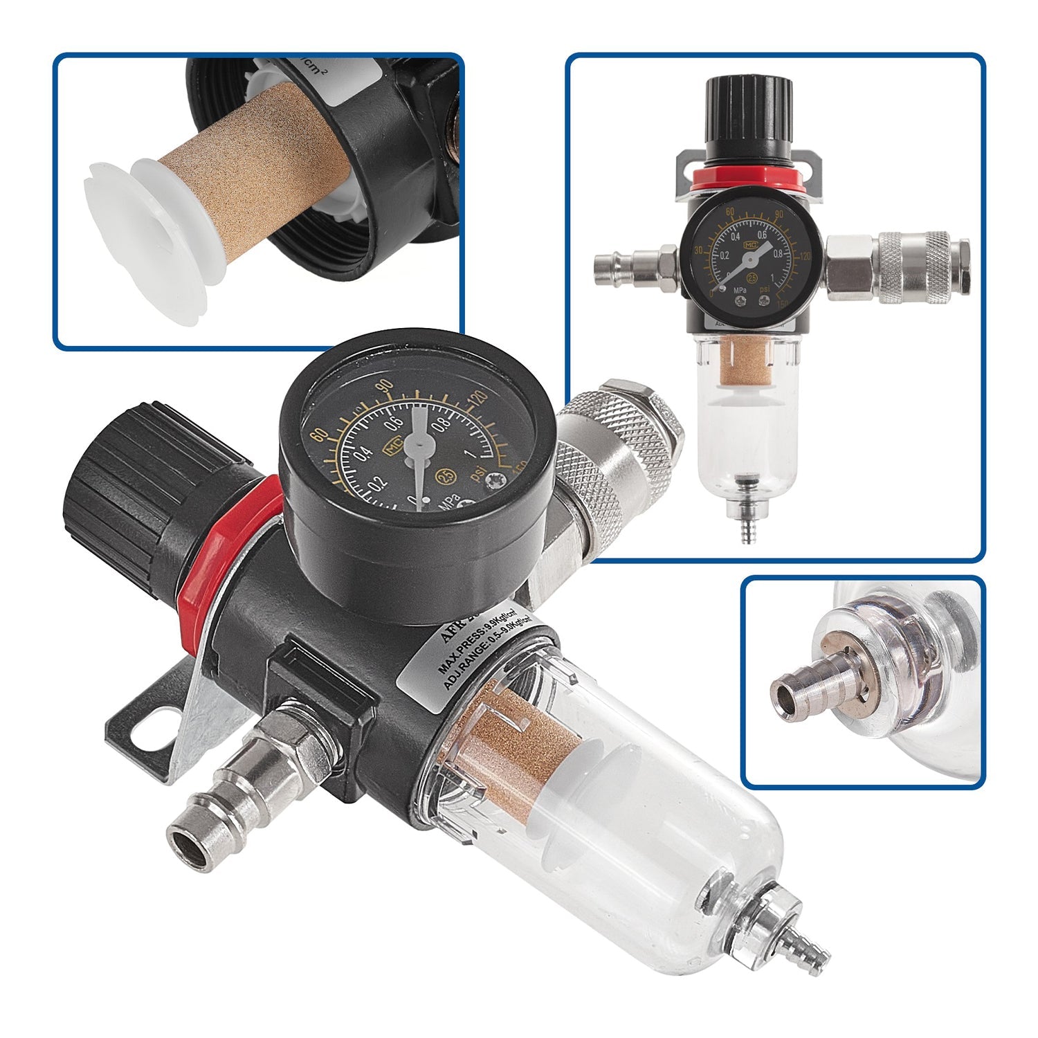 Vzduchový filter s regulátorom tlaku a odlučovačom vlhkosti 1/4 geko