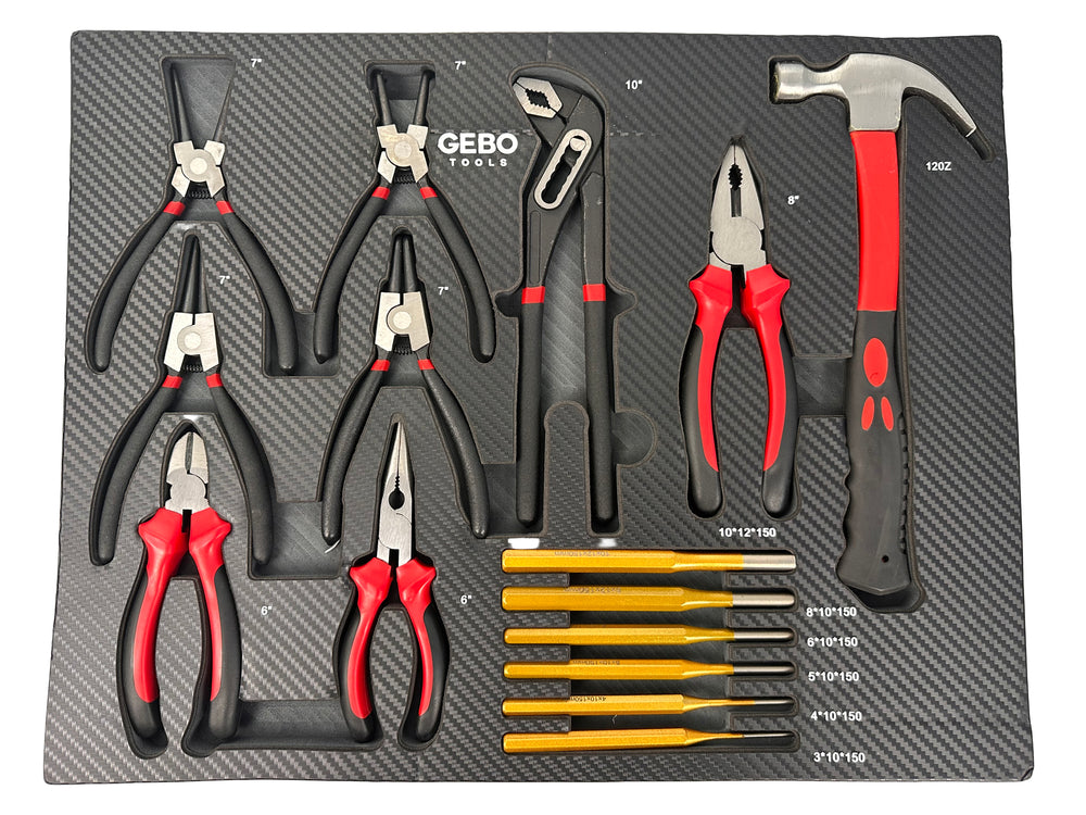 Penová výplň - vložka do skrinky s náradím – kliešte, vyrážače a kladivo, 16ks, 54 x 39,5 x 3cm, Gebo Tools