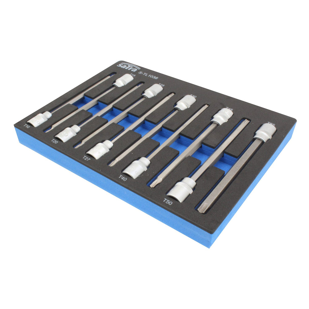 Penová výplň - vložka so súpravou dlhých Torx kľúčov 3/8'' T10 - T55 dĺžka 140mm
