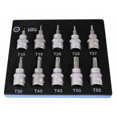 Penová výplň - vložka so súpravou nástrčných kľúčov Torx s dierou 3/8'' T10 - T55 dĺžka 50mm