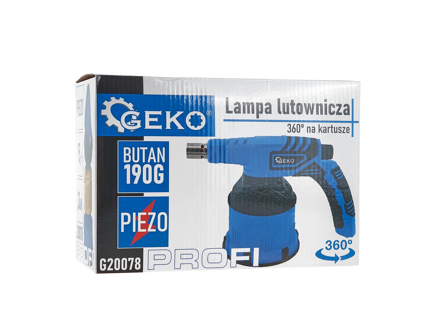 Plynová spájkovacia lampa s piezoelektrickým zapaľovaním, 360°, 190g, nastaviteľný plameň 1200°C, Geko