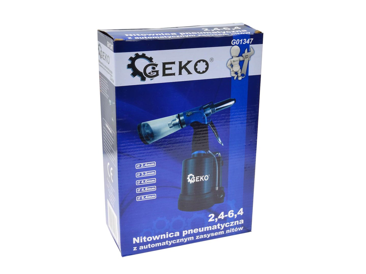 Pneumatická nitovačka 2,4 - 6,4mm, s automatickým odsávaním, Geko