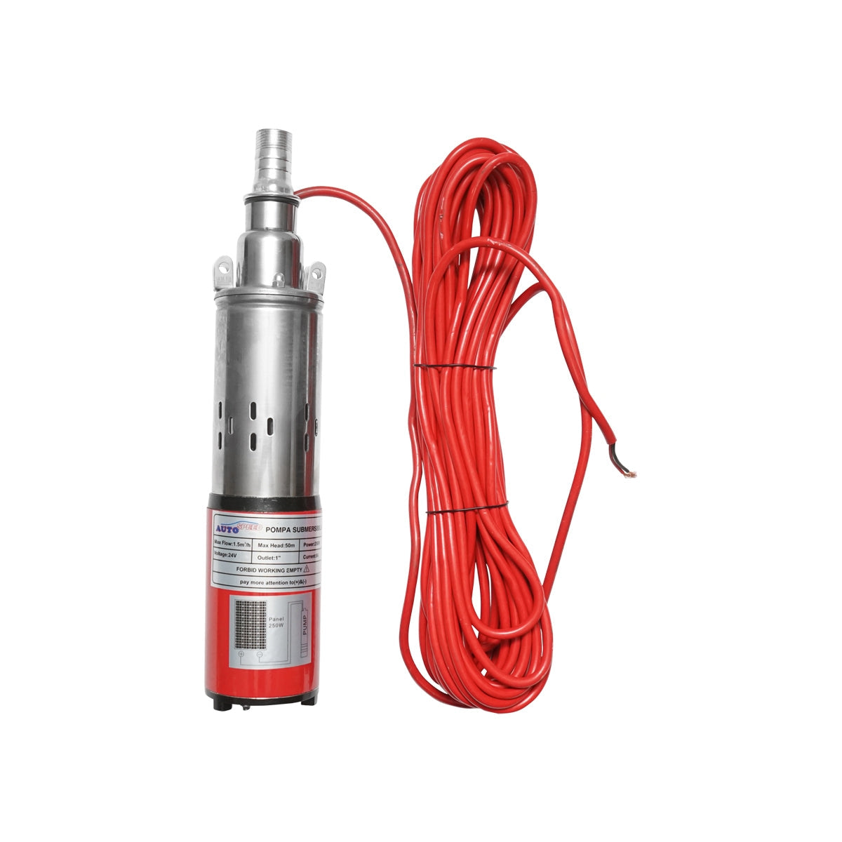 Ponorné čerpadlo na vodu pre solárny panel 24V/250W 8A prietok 1,5m3/h, Ø80mm