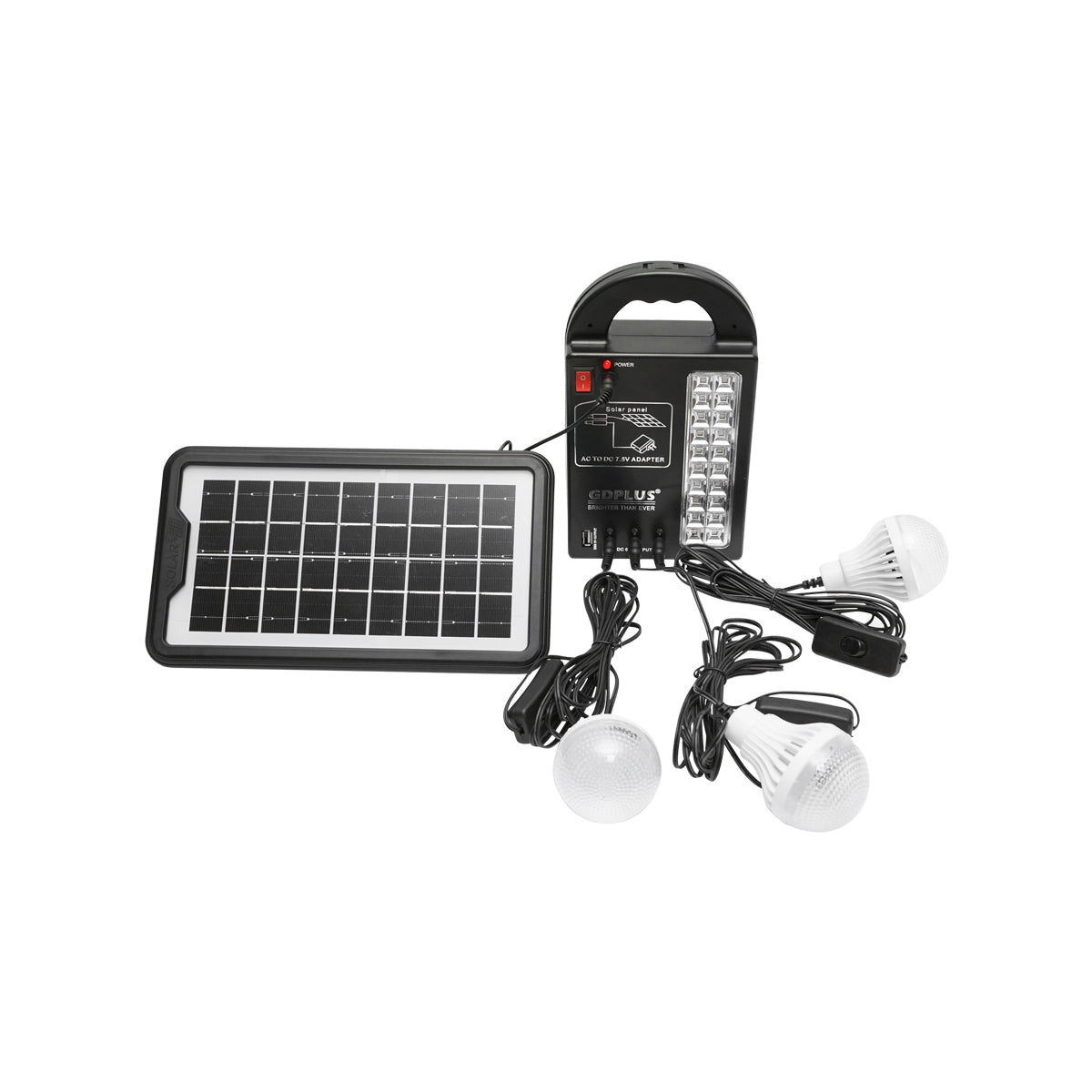 Prenosná sada LED osvetlenia, 3 žiarovky, reflektor, solárny panel a batéria 6V, 3Ah, vhodné na rybolov kempovanie GD-17