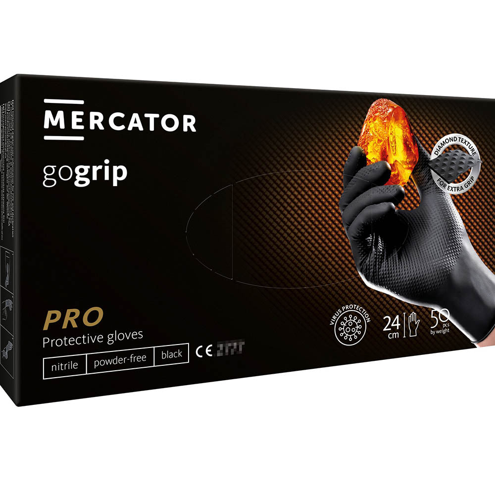 Prémiové nitrilové rukavice Mercator Gogrip čierne pre mechanikov, veľkosť XL, 50ks