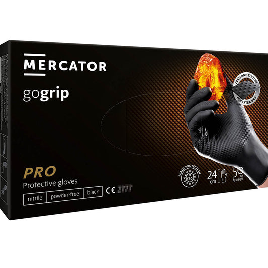 Prémiové nitrilové rukavice Mercator Gogrip čierne pre mechanikov, veľkosť XL, 50ks