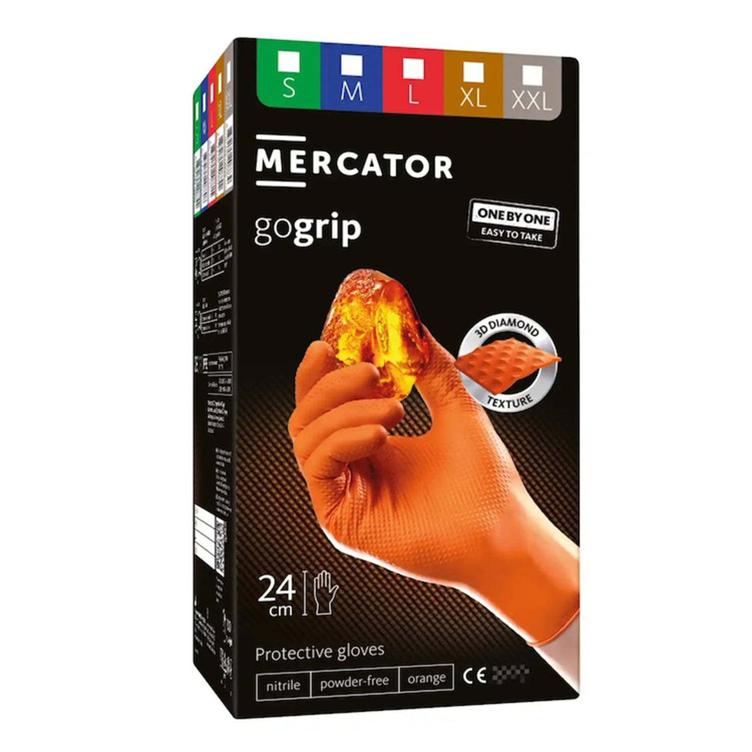 Prémiové nitrilové rukavice Mercator GoGrip One by One, oranžové, veľkosť M, balenie 100ks