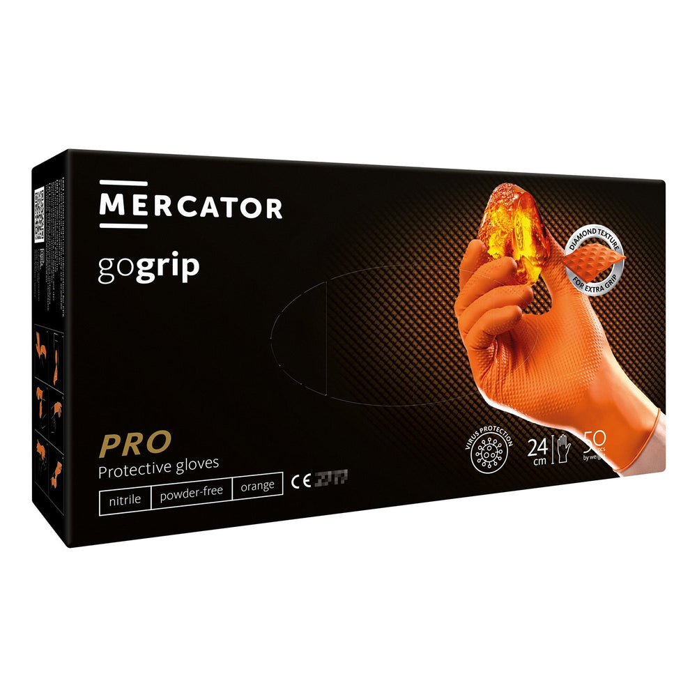 Prémiové nitrilové rukavice Mercator Gogrip Pro 3D oranžové, veľkosť S, 50ks