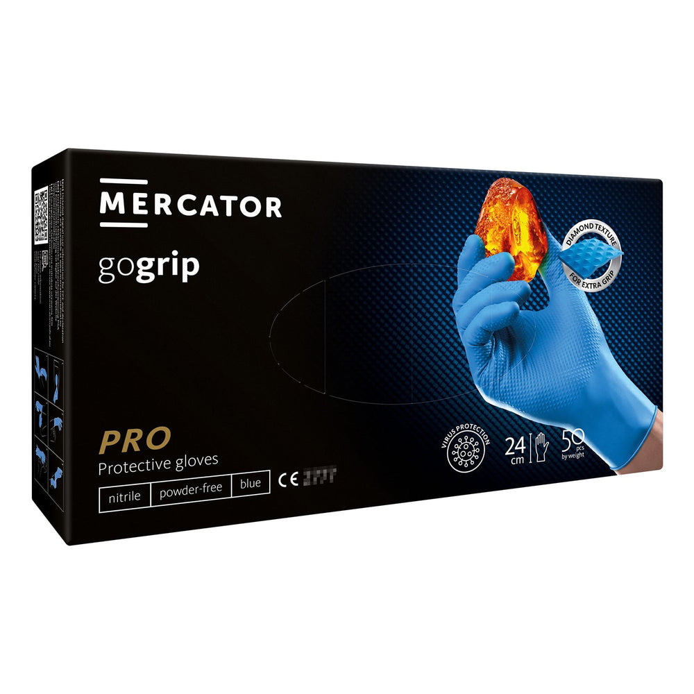 Prémiové nitrilové rukavice Mercator Gogrip Pro modré, 3D, veľkosť M, 50ks