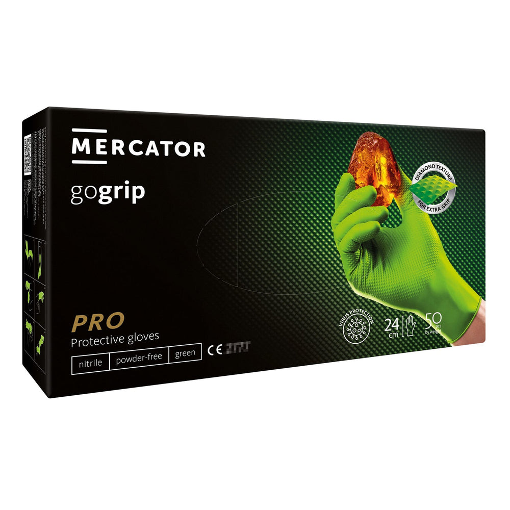 Prémiové nitrilové rukavice Mercator Gogrip Pro zelené, 3D, veľkosť XL, 50ks