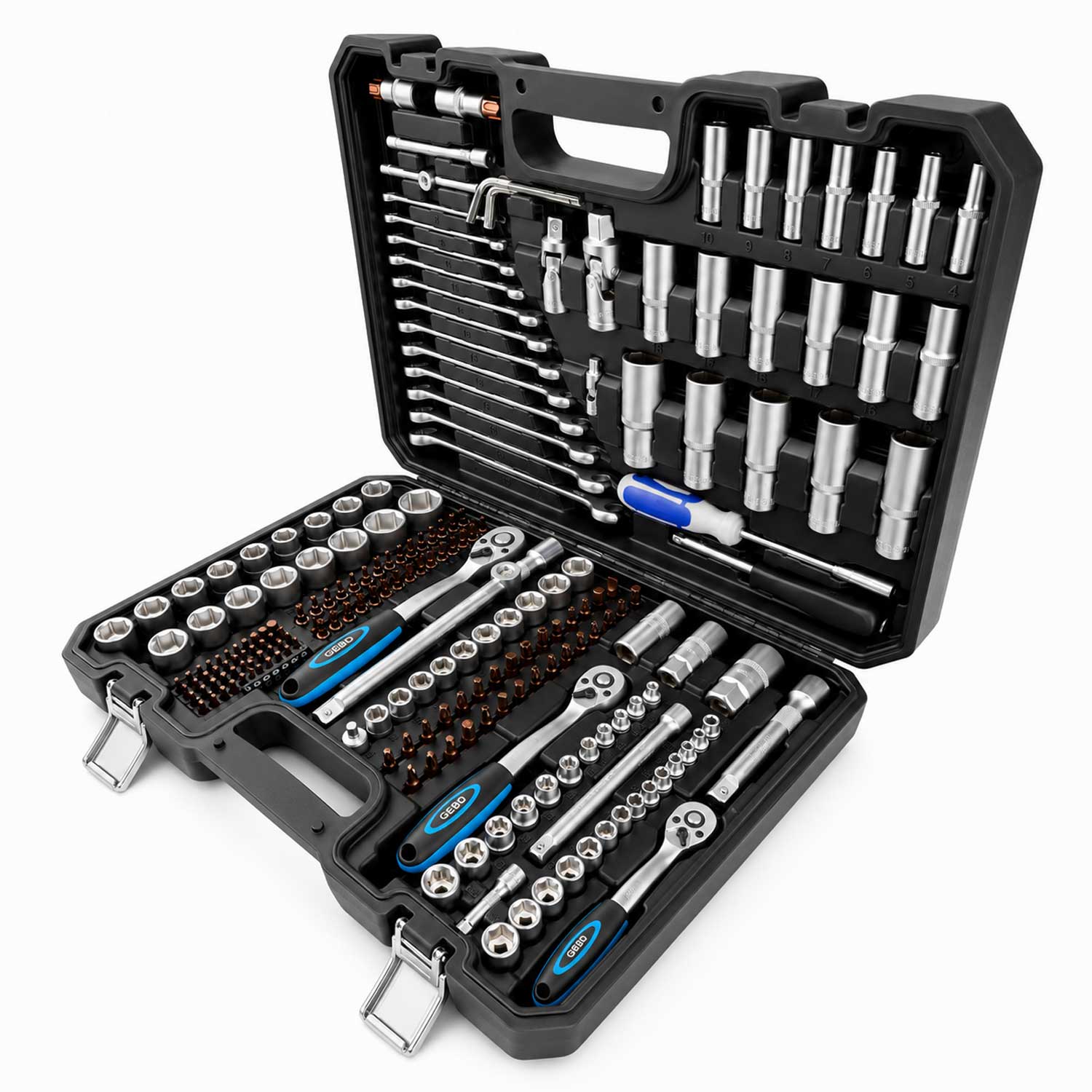 Profesionálna Gola sada náradia s nástrčnými hlavicami a račňami 1/2'' 3/8'' 1/4'', 216ks Gebo Tools