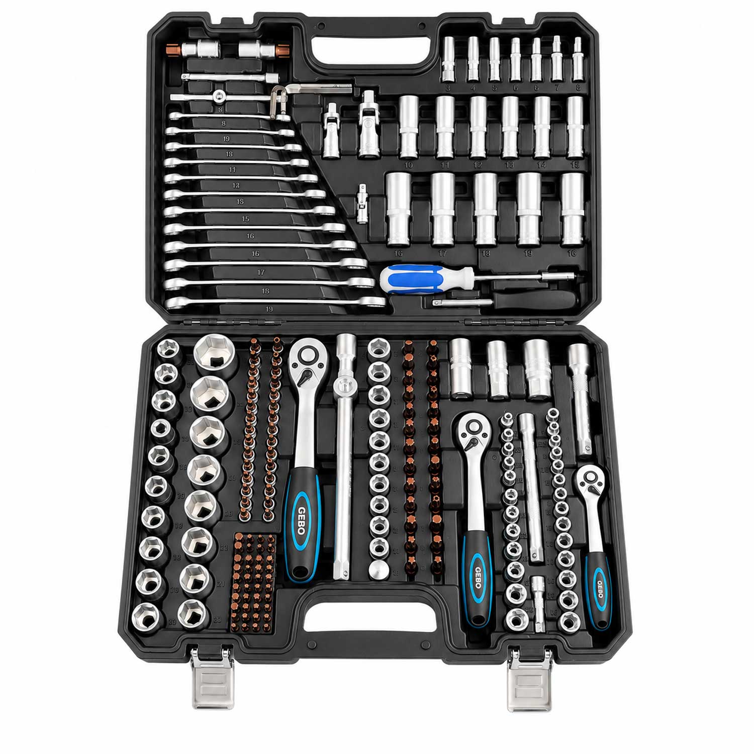 Profesionálna Gola sada náradia s nástrčnými hlavicami a račňami 1/2'' 3/8'' 1/4'', 216ks Gebo Tools