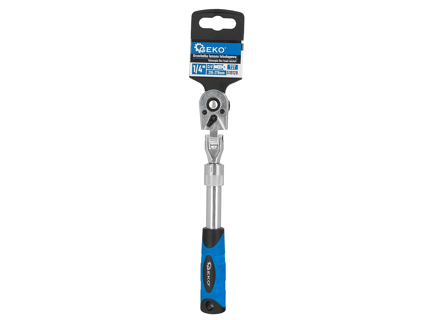 Račňa 1/4'' s nastaviteľnou teleskopickou rukoväťou 210 - 278mm a kĺbovou hlavicou 72T Cr-V