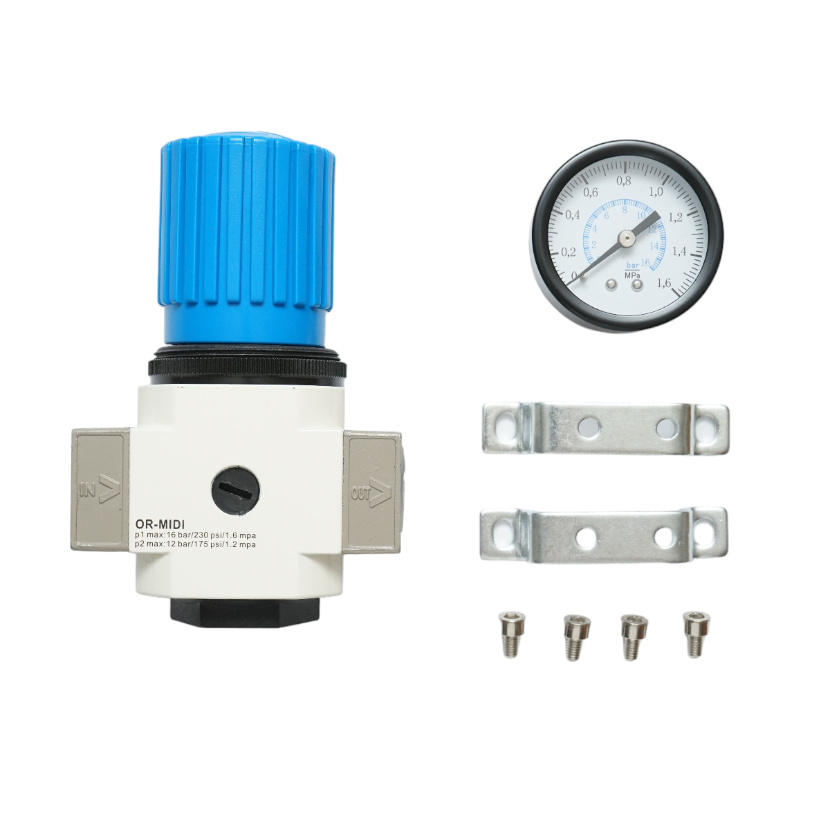 Regulátor tlaku vzduchu max. 1,6 MPa, pripojenie 1/2" OR-MIDI