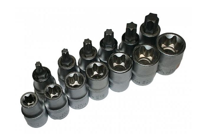 Súprava nástrčných kľúčov a bitov torx profil e, 1/2, 23 kusov