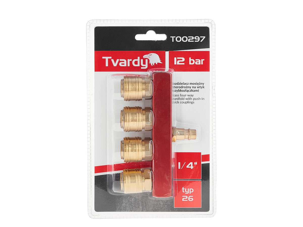 Rozdeľovač - rozbočovač vzduchu, so 4 výstupmi a rýchlospojkami 1/4''