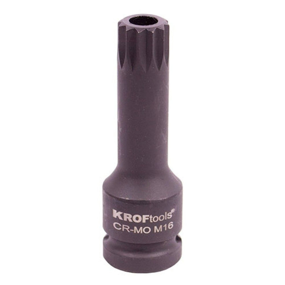 Rázová nástrčná hlavica s bitom - kľúč Spline s otvorom, M16, 1/2'' Kroftools