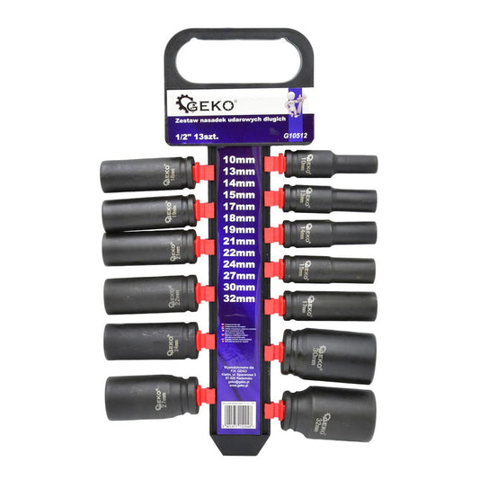 Sada dlhých rázových nástrčných hlavíc - kľúčov 1/2'', 10 - 32mm, 13ks, Geko