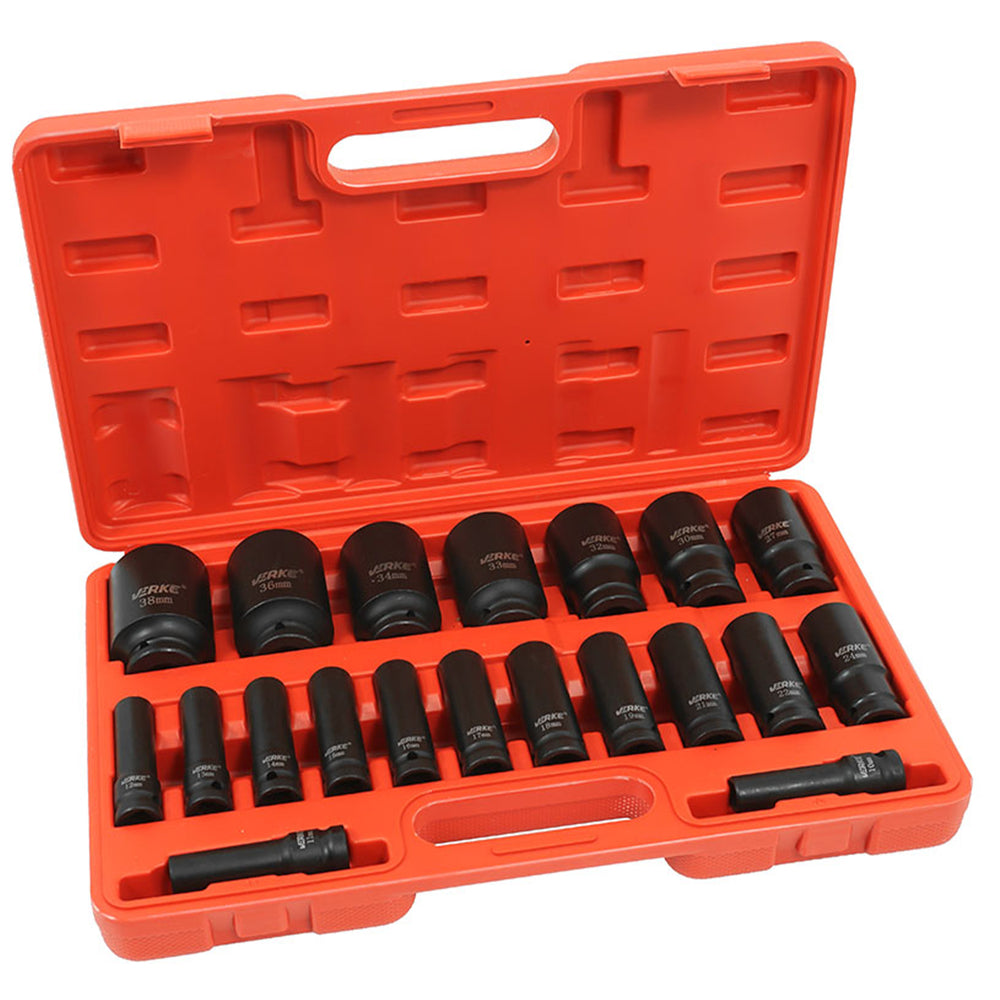 Sada dlhých rázových nástrčných hlavíc - kľúčov 1/2'', 10 - 38mm, 20ks, Verke