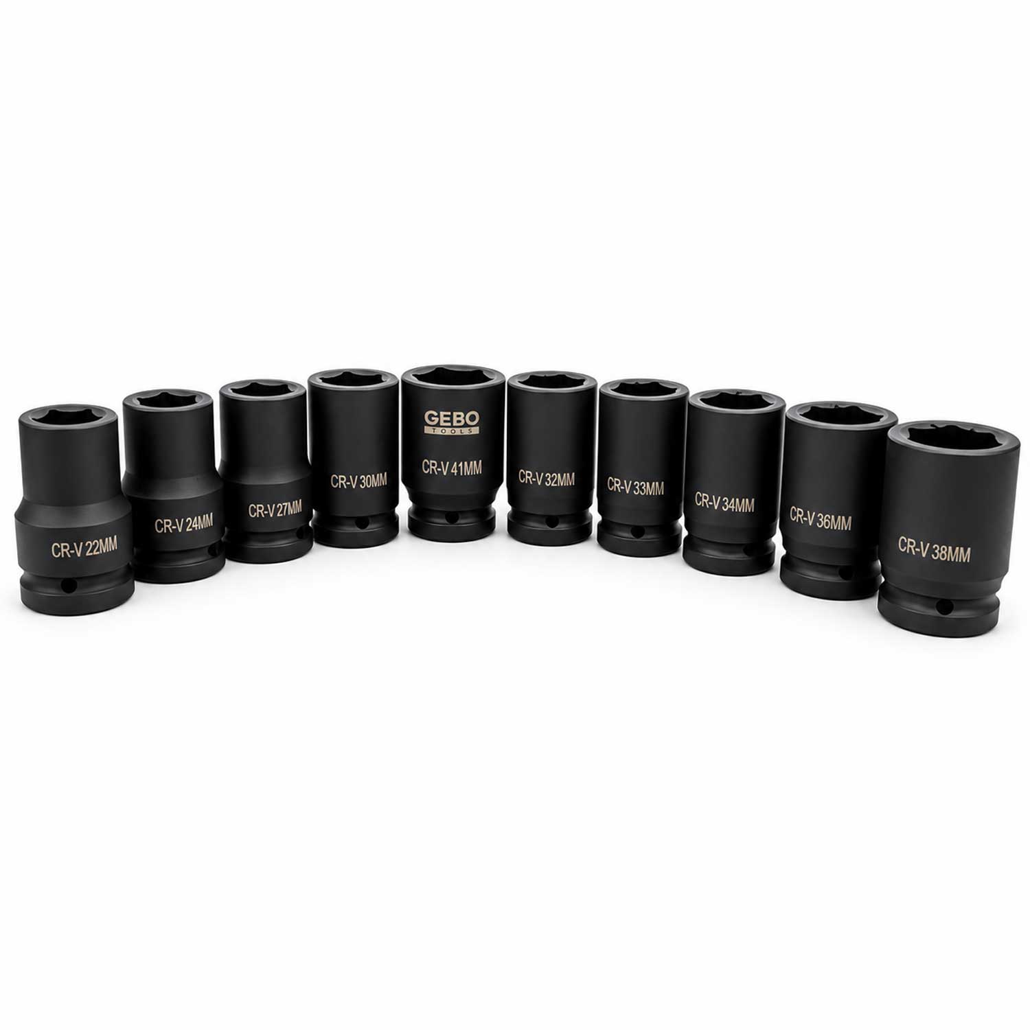 Sada dlhých rázových nástrčných kľúčov - hlavíc 1'', 22 - 41mm, 10ks, Gebo Tools