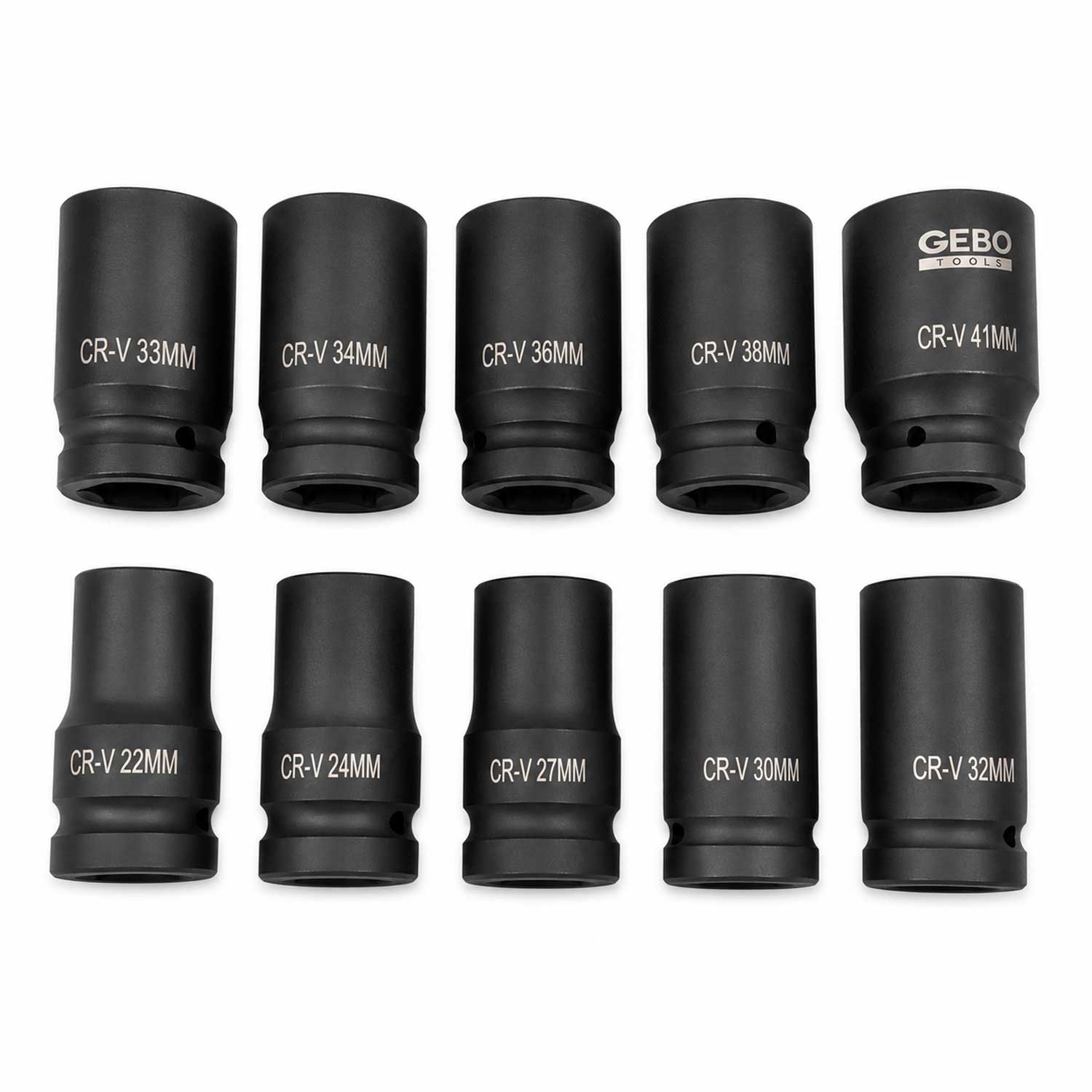 Sada dlhých rázových nástrčných kľúčov - hlavíc 1'', 22 - 41mm, 10ks, Gebo Tools