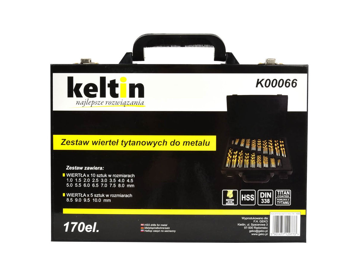 Sada HSS titánových vrtákov na kov 1 - 10mm, 170ks, Keltin