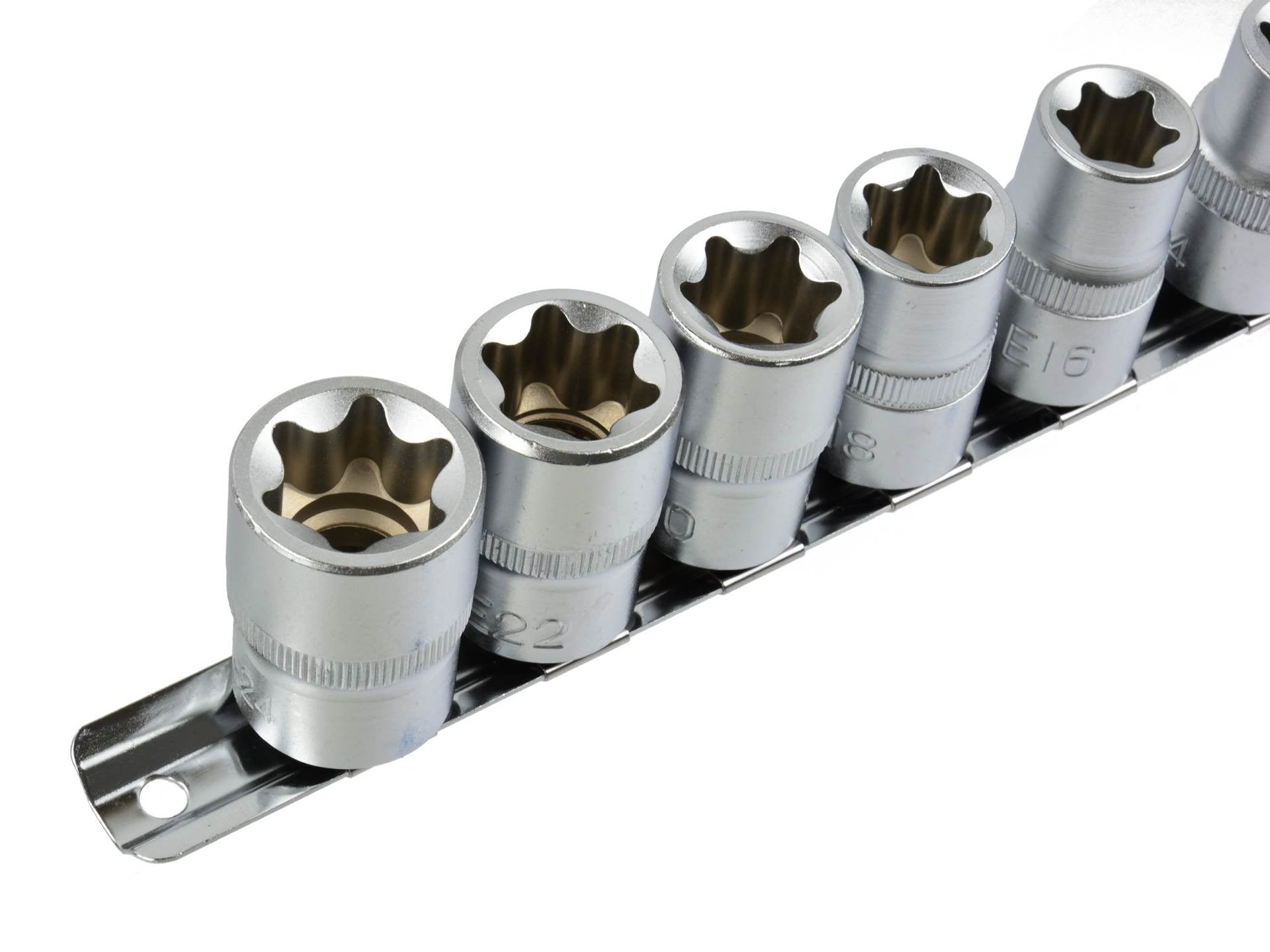 Sada krátkych nástrčných hlavíc - kľúčov Torx profil E, 1/2'', 10 - 24mm, 10ks