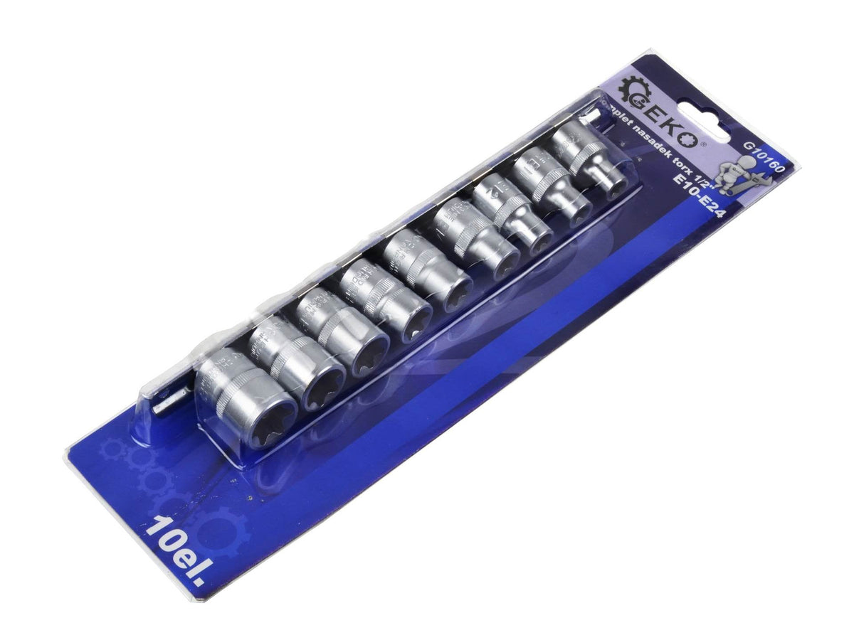 Sada krátkych nástrčných hlavíc - kľúčov Torx profil E, 1/2'', 10 - 24mm, 10ks