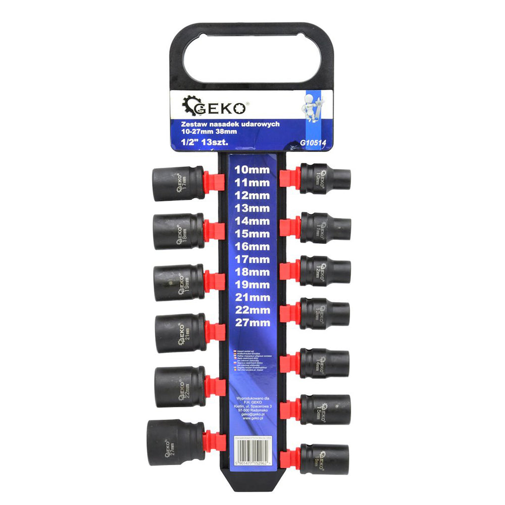 Sada krátkych rázových nástrčných hlavíc - kľúčov, 6-hran, 1/2'', 10 - 27mm, 13ks, Geko