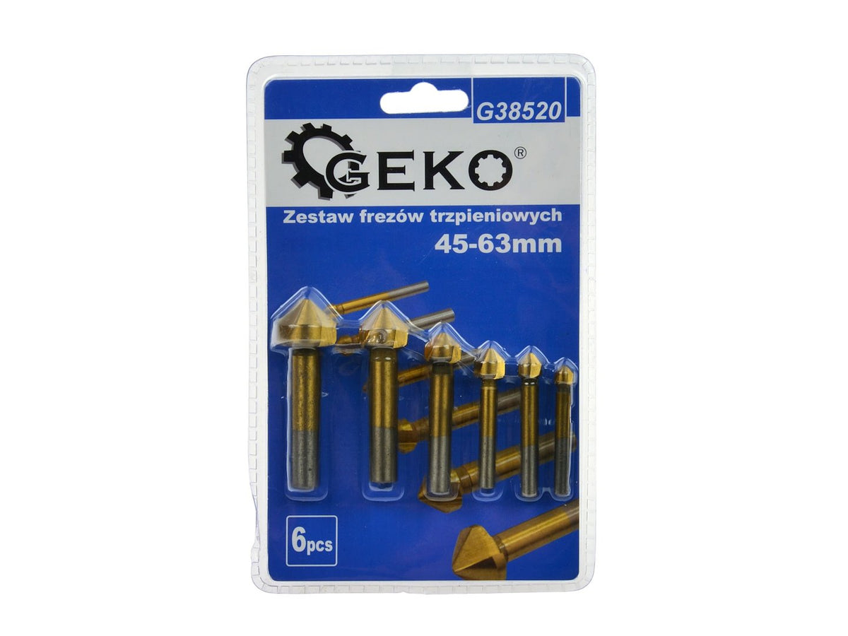 Sada kužeľových záhlbníkov - stopkových fréz HSS s TiN povlakom, priemery 6,3 - 20,5mm, na obrábanie kovu, 6ks