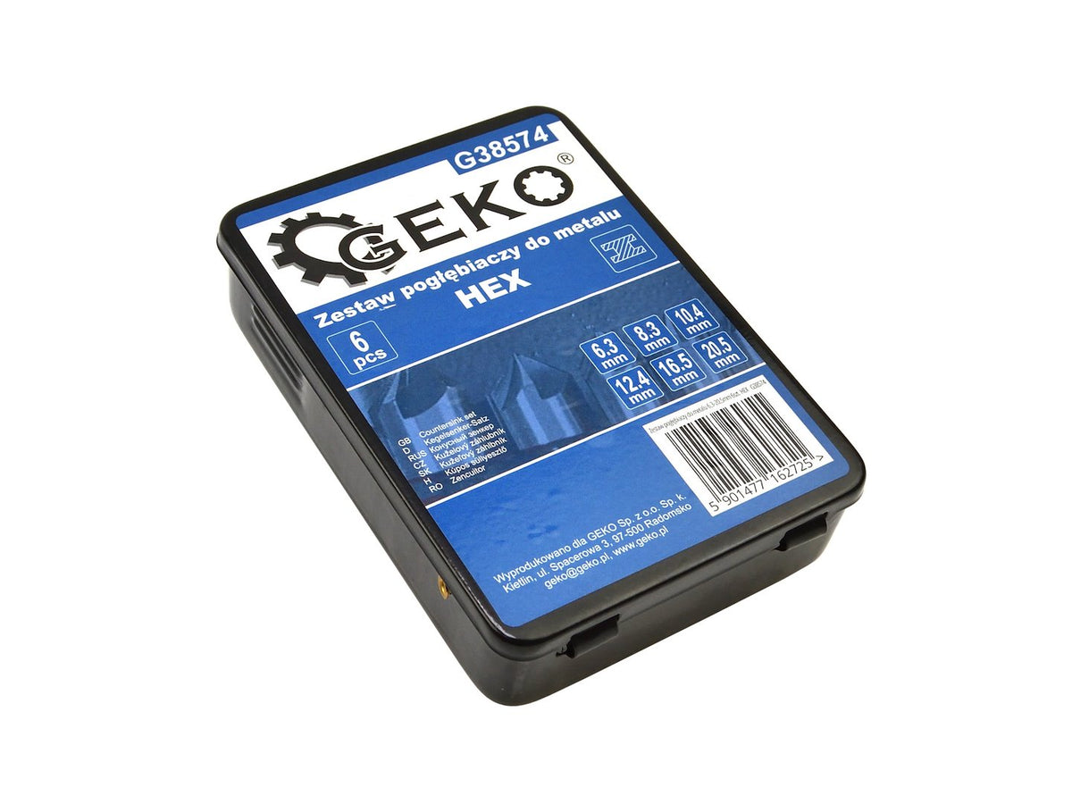 Sada kužeľových záhlbníkov HSS do kovu, na zrážanie hrán, 6,3 - 20,5mm Hex, 6ks, Geko