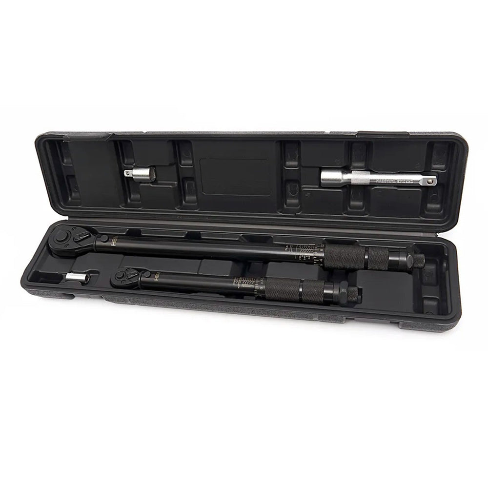 Sada momentových kľúčov HBM Holandsko 5ks, 1/4” (5 - 25Nm) a 1/2” (28 - 210Nm), s predĺžením 125mm a adaptérom