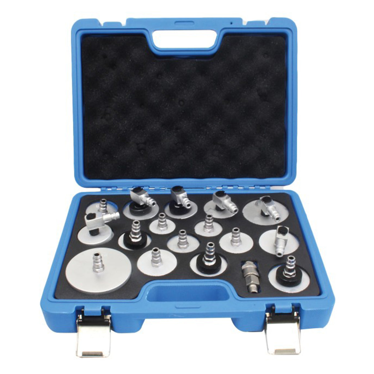Sada na odvzdušnenie bŕzd a výmenu brzdovej kvapaliny, s adaptérmi 0,6 - 3,0 bar, 12V/230V, univerzálna pre ABS/ESP, Satra