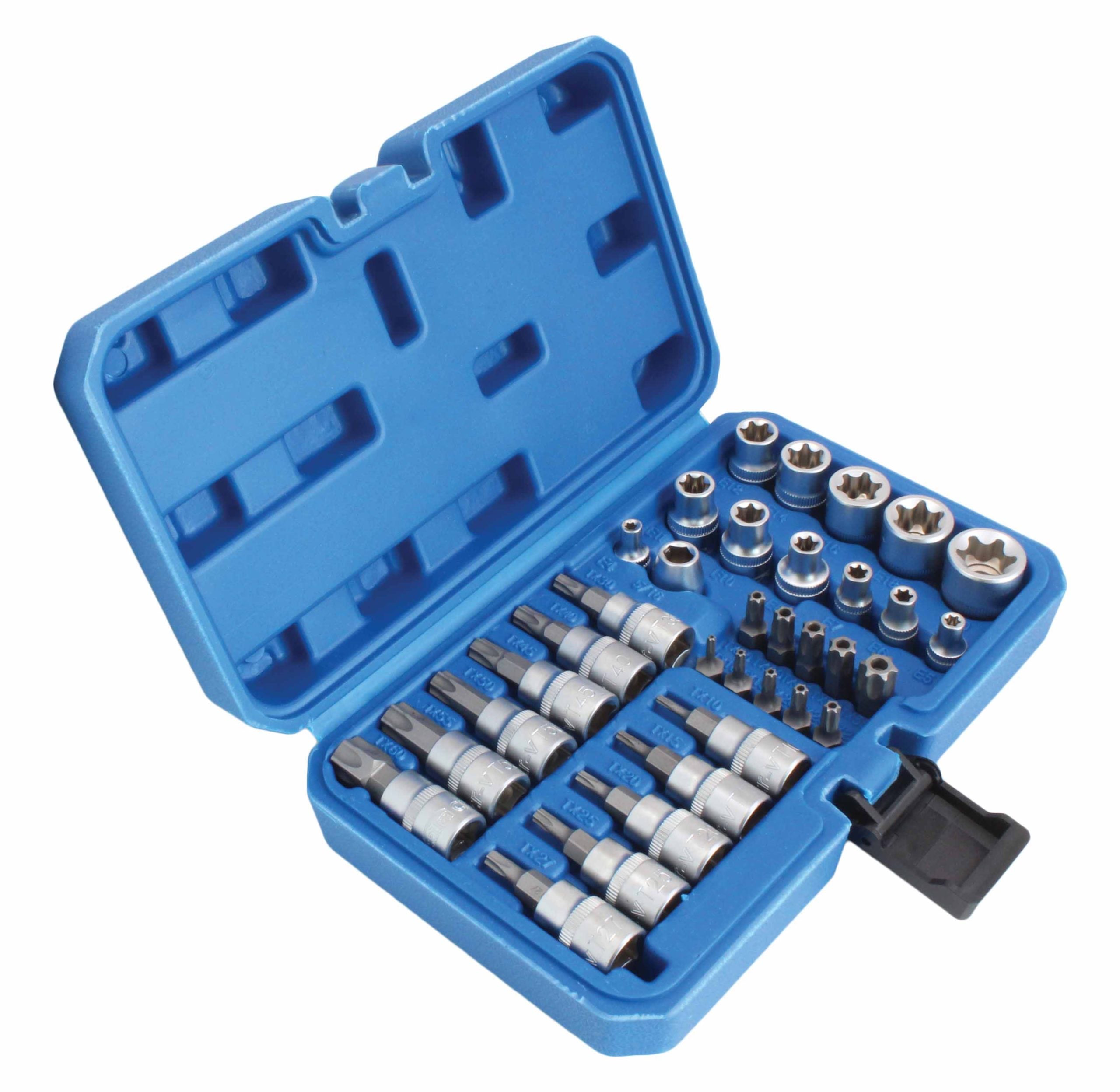 Sada nástrčných hlavíc - kľúčov E-Torx a bitov 3/8'', 34ks, T10 - T60, E4 - E20