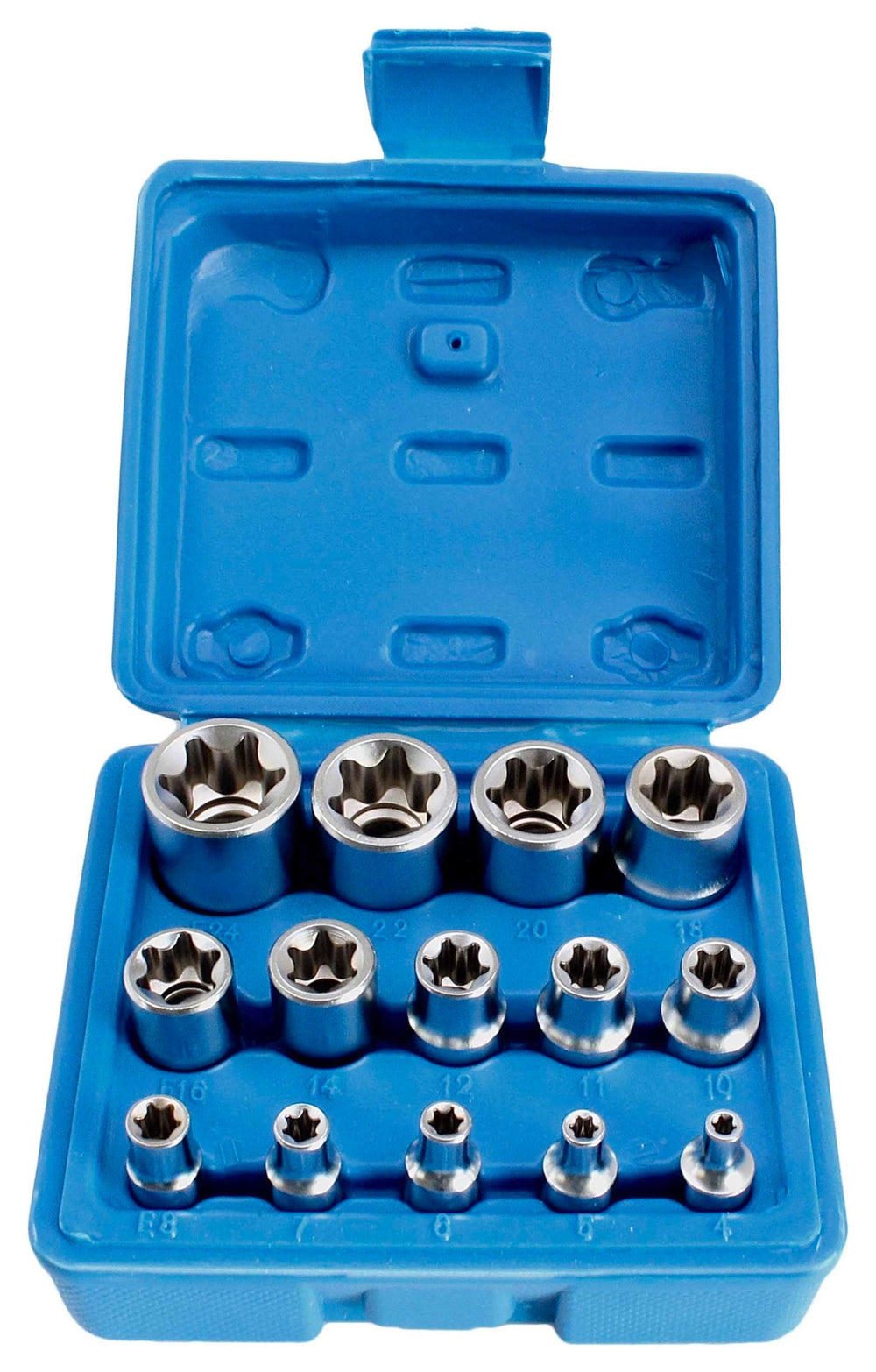 Sada nástrčných hlavíc - kľúčov E-TORX E4 - E24, 1/4'', 3/8'', 1/2'', 14ks
