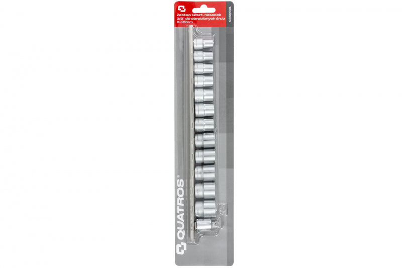 Sada nástrčných hlavíc - kľúčov na poškodené skrutky 3/8'', 8 - 19mm, CrV, Quatros