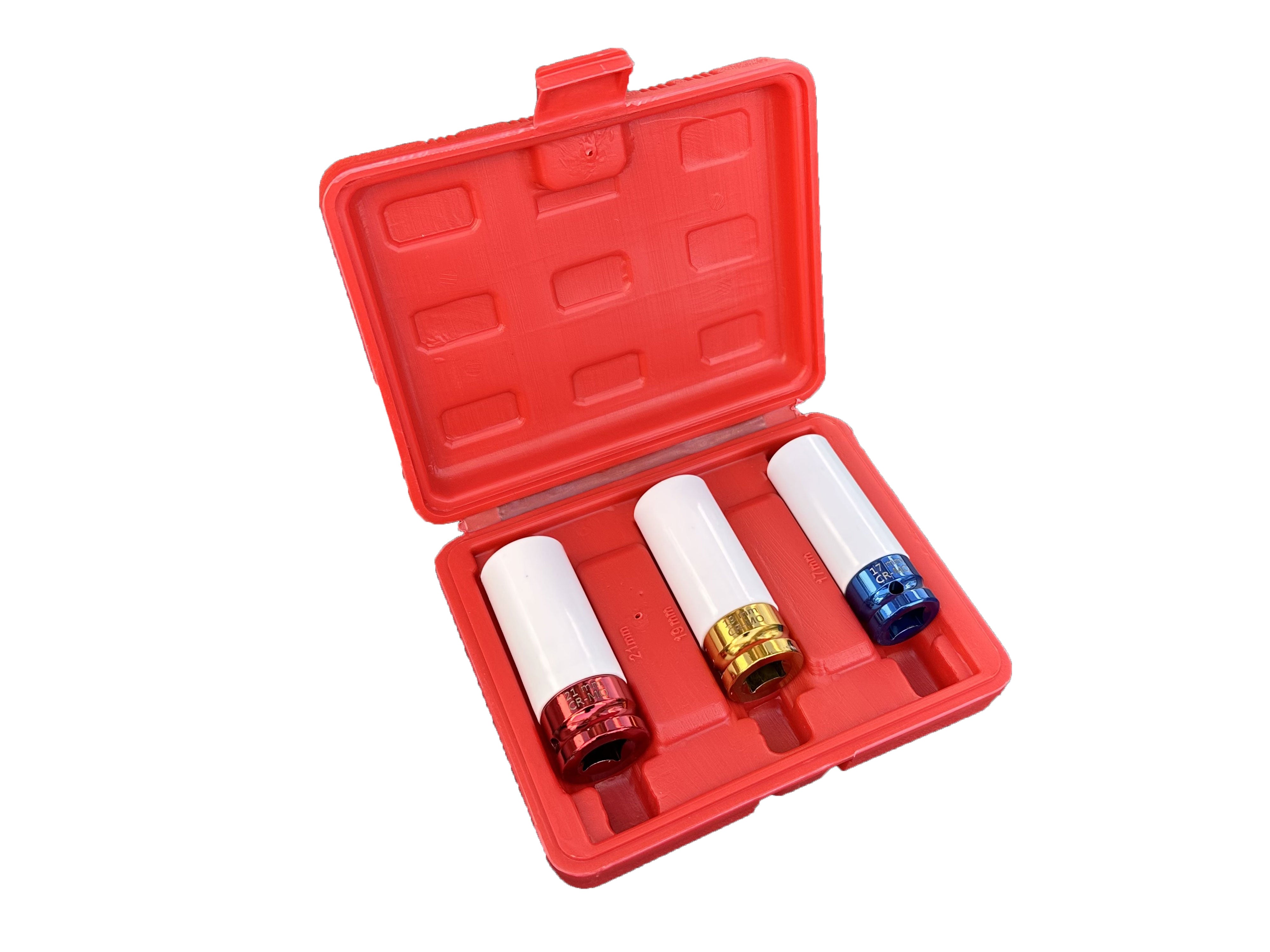 Sada nástrčných hlavíc - kľúčov pre zliatinové disky s ochrannou manžetou 17, 19, 21mm, Cr-V, 3ks Gebo Tools
