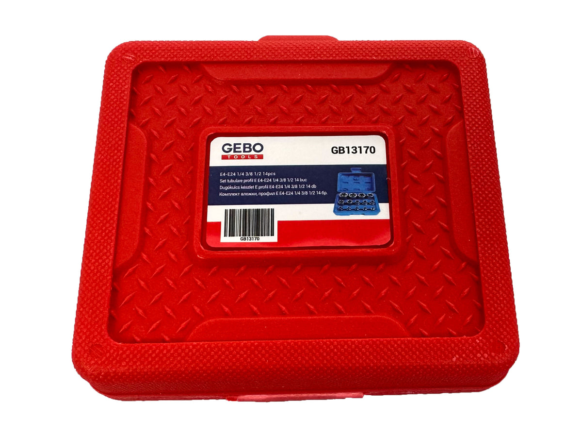 Sada nástrčných hlavíc - kľúčov, profil E, E4 - E24, 1/4", 3/8", 1/2", 14ks Gebo Tools